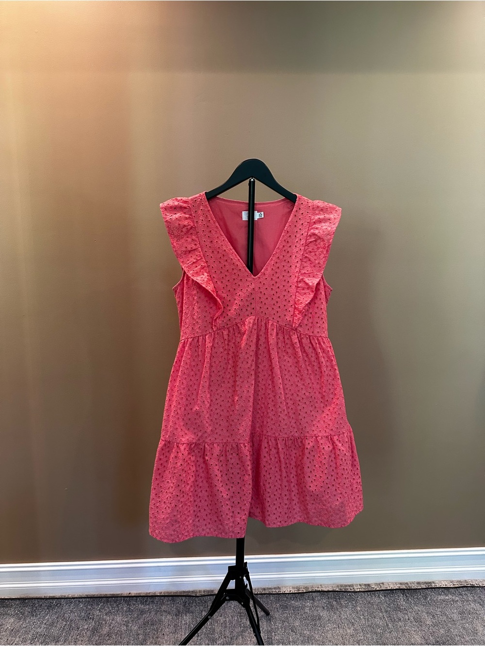 Coral-Pink  Ruffle Tiered Dress